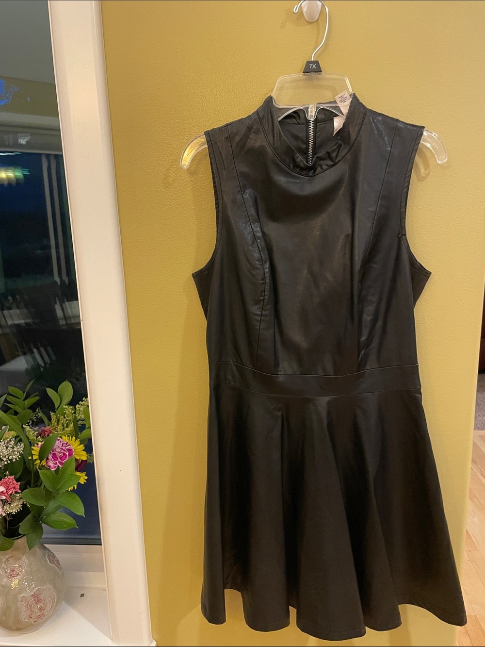 Forever 21 Black Sleeveless Faux Leather Skater Dress